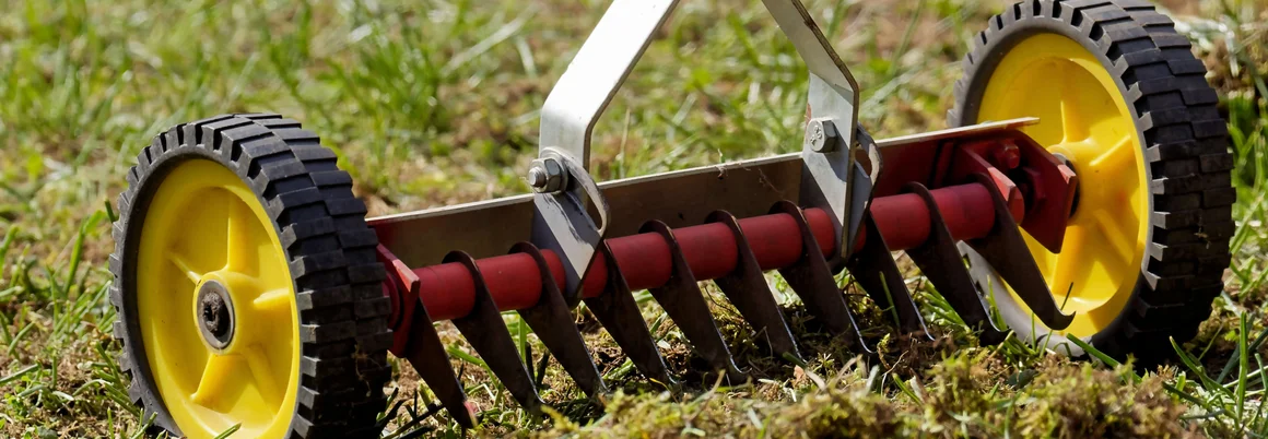 Handvertikutierer im Einsatz auf Rasen